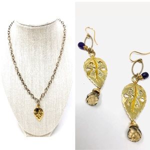 Antiqued sterling necklace, earrings set, 26.2g